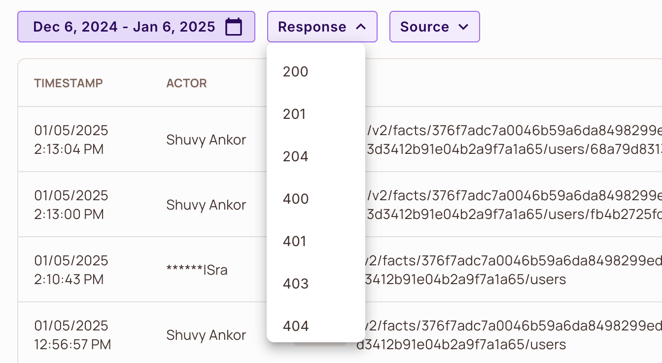 API log screen