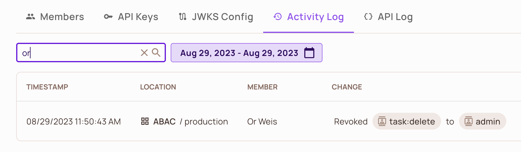 Filtering activity log